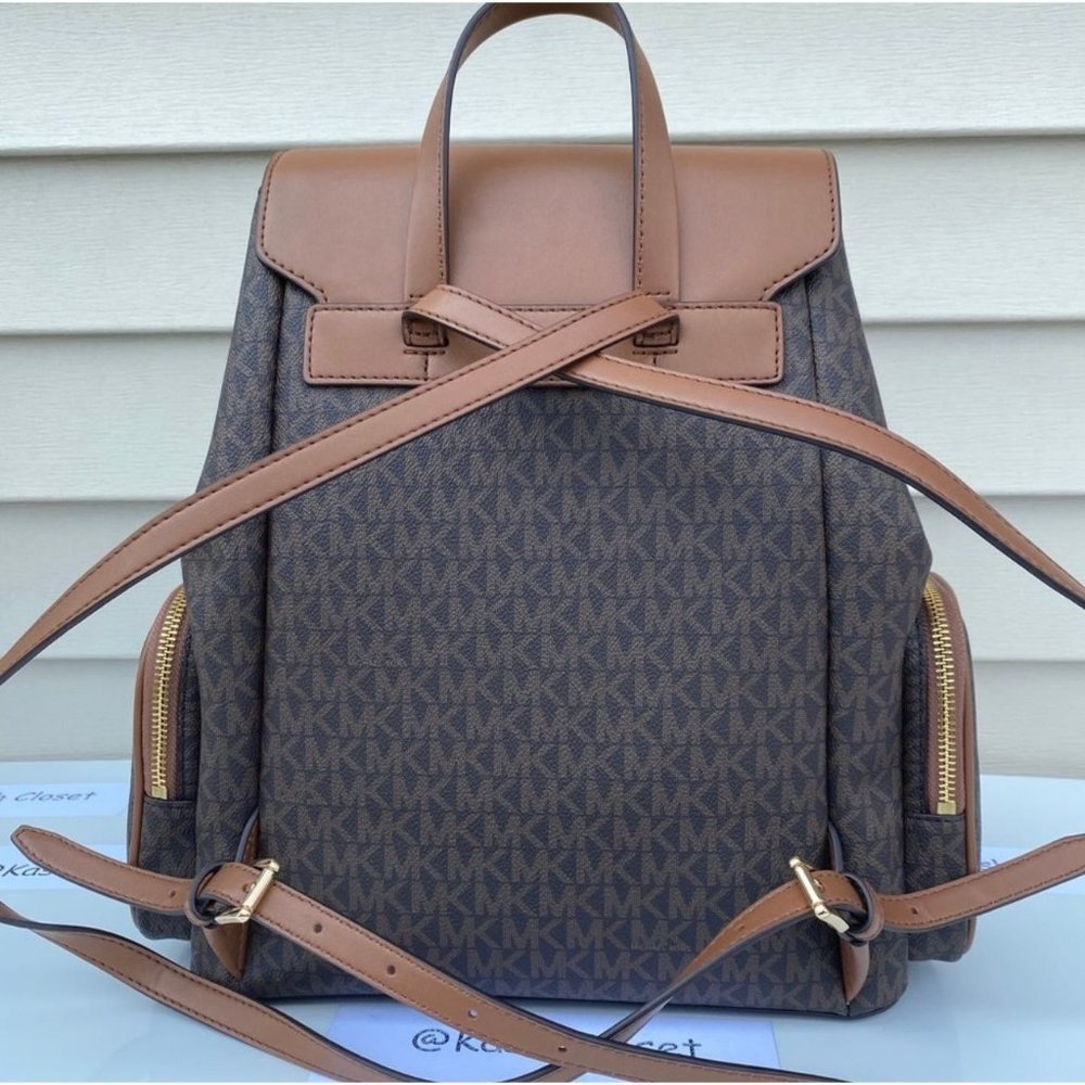 Michael Kors Backpack Jet Set MK Logo Large Chain Backpack Brown - Picture 4 of 11